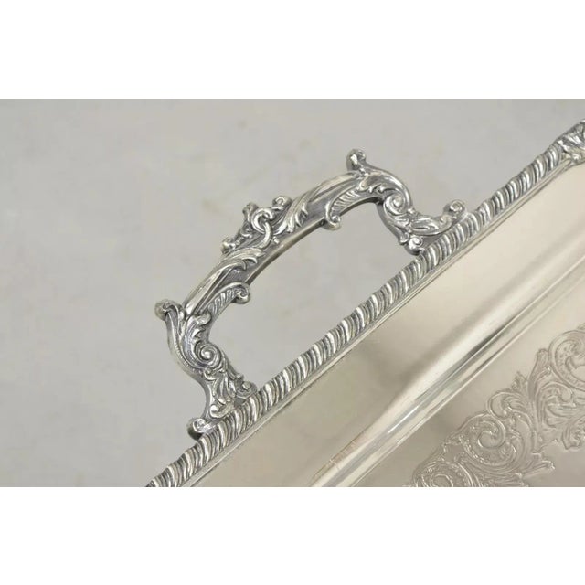 Victorian Mid 20th Century Vintage English Victorian Silver on Copper Silver Plated Serving Platter Tray For Sale - Image 3 of 12