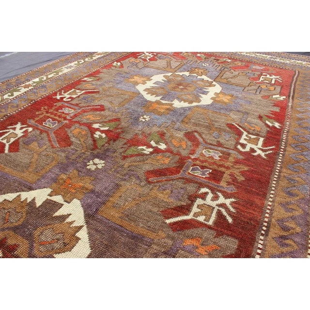 Turkish Mid 20th Century Large Turkish Vintage Oushak Rug With Medallions in Red, Taupe, Olive and Gray For Sale - Image 3 of 7
