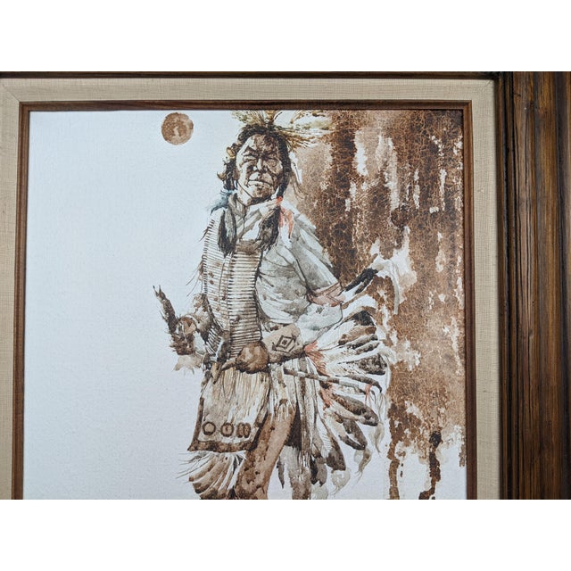 Ivory Mid 20th Century R. Scott Signed Mixed Media Native American Figure Drawing, Watercolor Ink on Paper, Framed Fine Art For Sale - Image 8 of 15