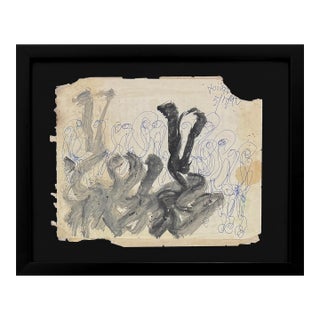 1990s Shadowed Movement (Framed Original Mixed Media on Paper) For Sale