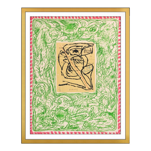 1978 Restaurant De l'Union Abstract Green Lithograph Pierre Alechinsky For Sale