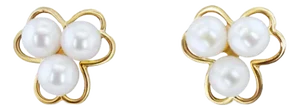 Three Pearl Cluster with Gold Frame Studs, 2 Pieces