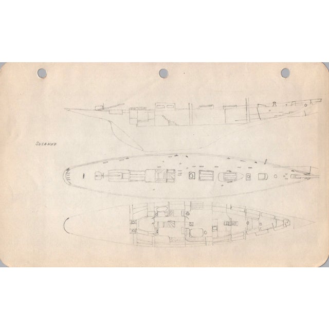 Mid-Century Modern 1940s Maine Marine Architectural Pencil Drawing on Paper For Sale - Image 3 of 3