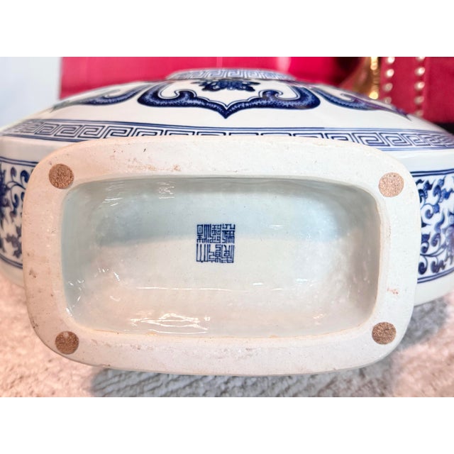 Chinese Large Blue & White Chinese Qainlong Style Moon Flask Vase For Sale - Image 3 of 11