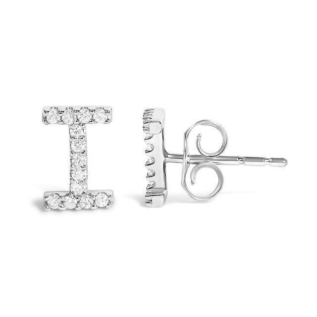 Contemporary 10K White Gold 1/10 Cttw Diamond 'I' Initial Stud Earring For Sale - Image 3 of 5