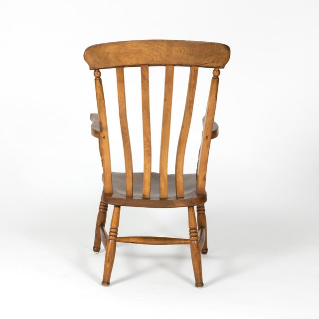 English Elm Vertical Slat Back Armchair Circa 1890 With Turned Legs and H-Stretcher For Sale - Image 4 of 13
