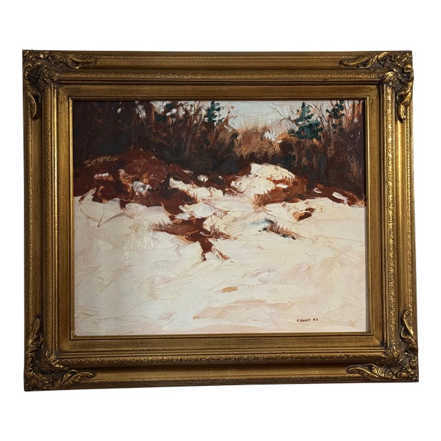 1980s Up Winter Dunes Post Impressionist Oil Painting For Sale