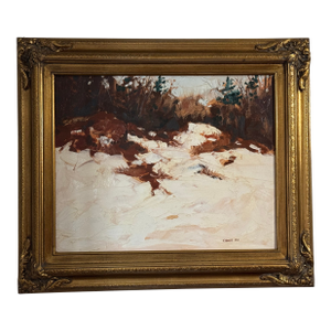 1980s Up Winter Dunes Post Impressionist Oil Painting