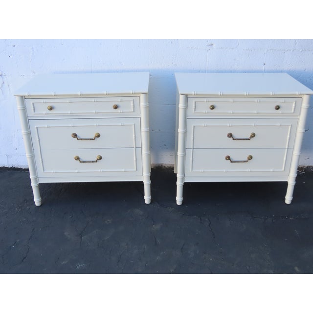 Thomasville Hollywood Regency Faux Bamboo Nightstands Bedside Tables a Pair 6644 For Sale - Image 15 of 18