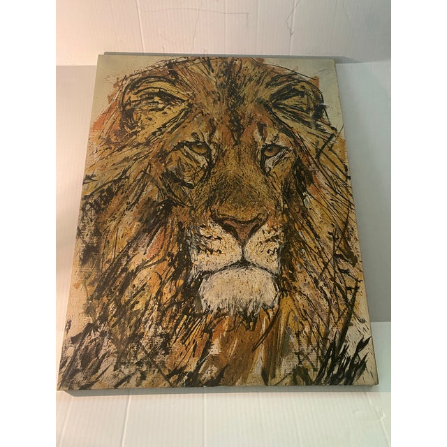 Vintage Mid Century Modern Lion Portrait Painting by Fritz Rudolf Hug Framed 60s 1960s MCM Mid 20th Century For Sale - Image 4 of 12