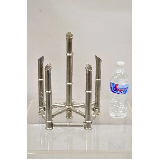 Hollywood Regency Vintage Hollywood Regency Silver Plated Chrome Faux Bamboo Candlesticks - A Pair For Sale - Image 3 of 11