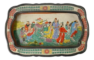 Vintage Chinese Powder Doped Color Eight Immortal Display Dish