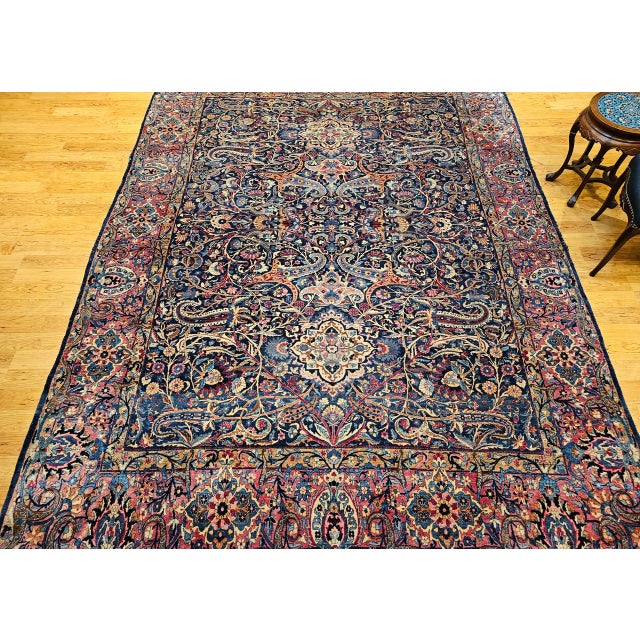Vintage Persian Yazd Rug, Hand-Knotted Wool, Allover Floral Pattern, Navy & Red, 9x12 For Sale - Image 10 of 18