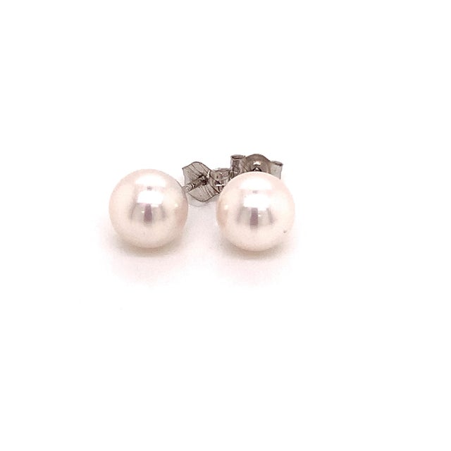 Japanese Akoya Pearl Stud Earrings set in 14k White Gold 6.95 mm Certified $599 015867 This is a One of a Kind Unique...