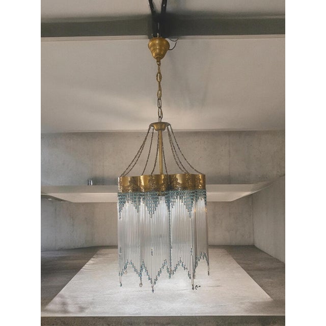 Blue Vintage Chandelier, 1950s For Sale - Image 8 of 12