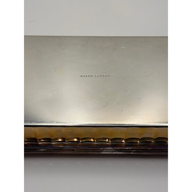 Ralph Lauren Home Vintage Ralph Lauren Hammered Metal & Wood-Lined Cigar Case — Ribbed Lid Box For Sale - Image 4 of 8