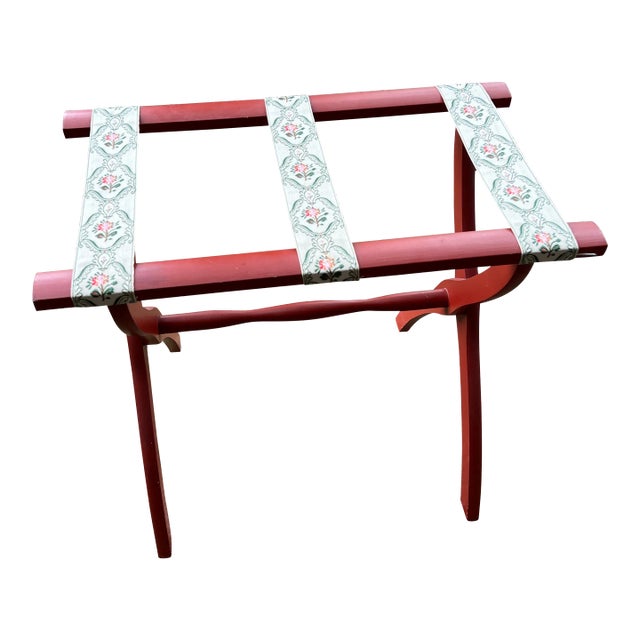 1960s Vintage Scheibe Wooden Folding Luggage Suitcase Rack Stand Tapestry Straps For Sale