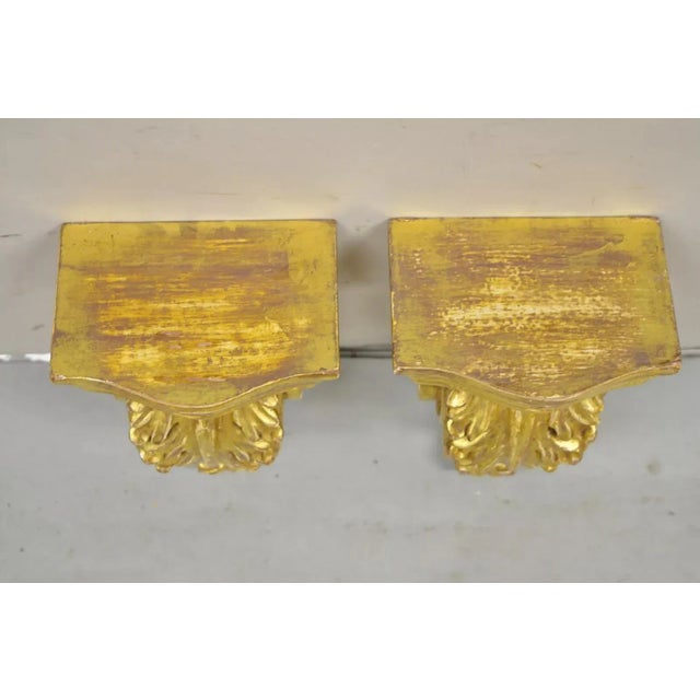 Mid 20th Century Mid 20th Century Gold Giltwood French Louis XV Style Wood Acanthus Corbel Small Wall Shelf - Pair For Sale - Image 5 of 11