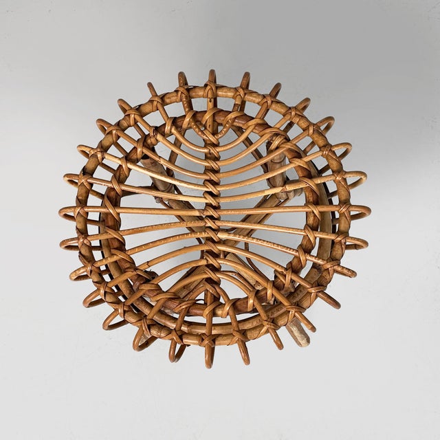 Mid-Century Modern Mid-Century Modern Italian Round Table Stool in Rattan, 1960s For Sale - Image 3 of 14