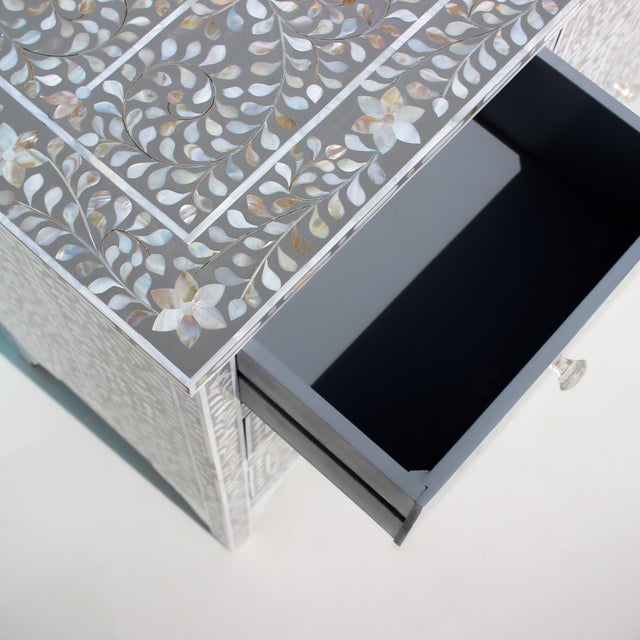 Arts & Crafts Arabesque Mother of Pearl Inlay Seven Drawer Dresser by House of Jaipur For Sale - Image 3 of 5