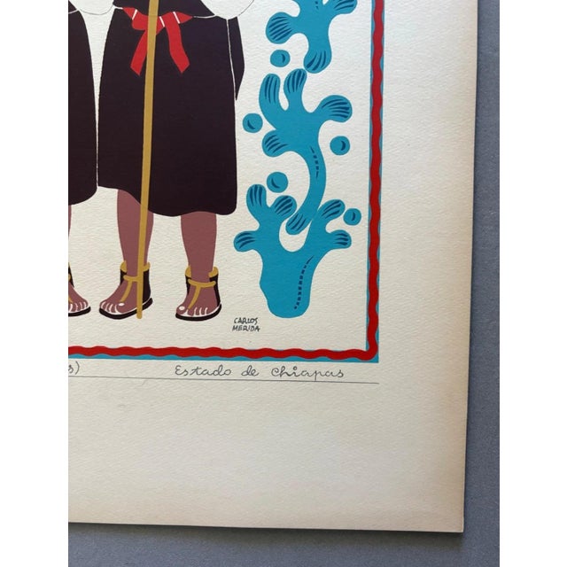 Carlos Mérida Silkscreen Print, "Tzoltziles...Chiapas" in 16x20 mat, 1945 For Sale - Image 4 of 4