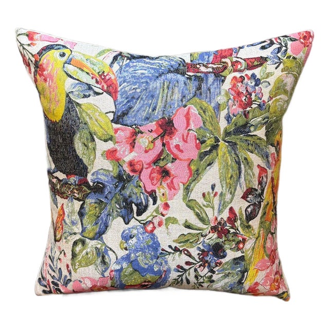 Toucan Parrot Woven 18x18 Cushion Cover For Sale