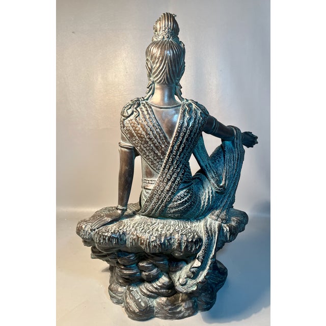 1990s 21" Buddha Sculpture Goddess Guan Yin Cold Cast Bronze Over Plaster For Sale - Image 5 of 7