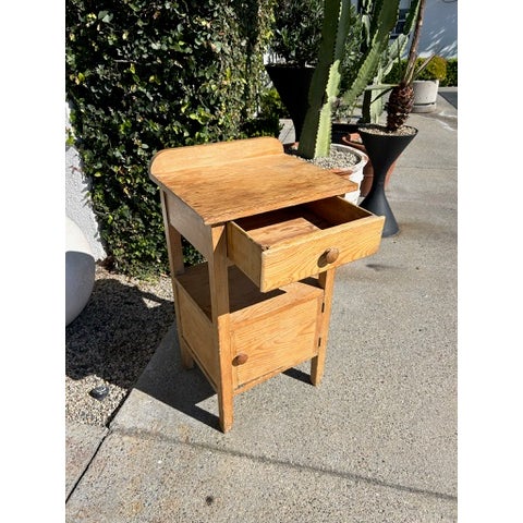 Traditional Vintage Pine Side Table With Drawer, Cabinet, and Shelf For Sale - Image 3 of 12