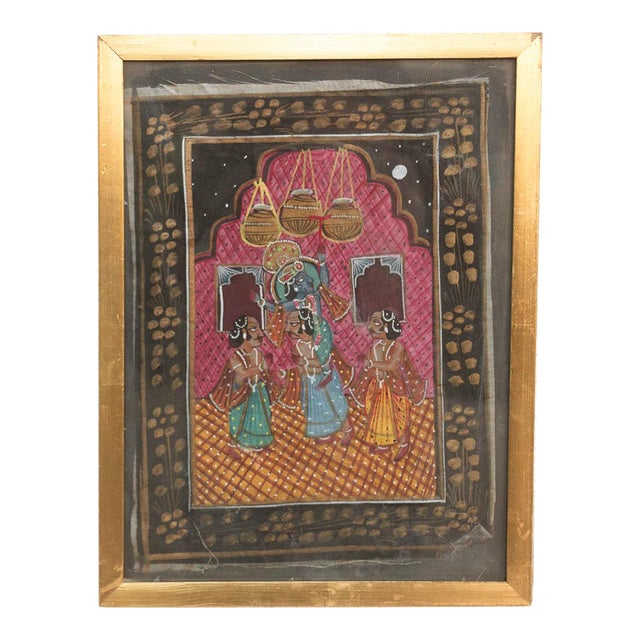 Antique Lord Krishna & Gopis Framed Painting For Sale