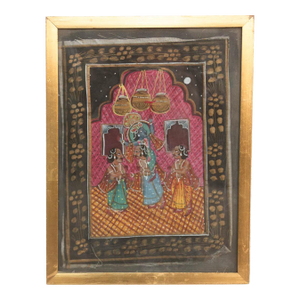 Antique Lord Krishna & Gopis Framed Painting