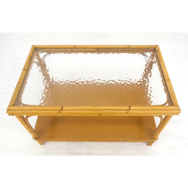 Late 20th Century Vintage c1970s Bamboo Rattan Two Tier Rippled Glass Top Rectangle End Side Table For Sale - Image 5 of 12