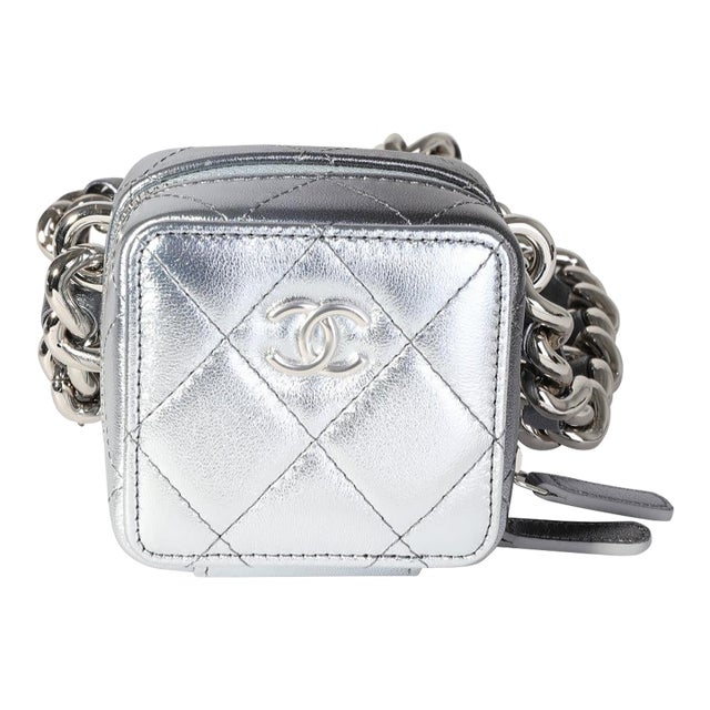Metallic Lambskin Quilted Coco Punk Clutch With Chain For Sale