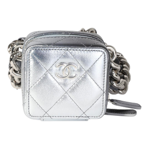 Metallic Lambskin Quilted Coco Punk Clutch With Chain