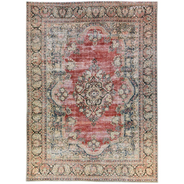 Textile Red Vintage Persian Handmade Medallion Wool Rug For Sale - Image 7 of 7
