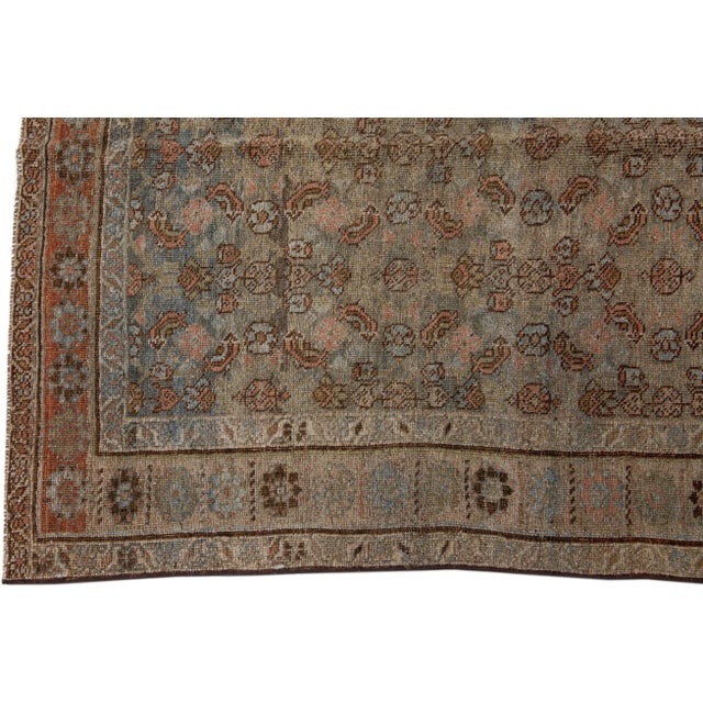 Rust 19th Century Handmade Persian Malayer Wool Rug With Allover Motif For Sale - Image 4 of 7