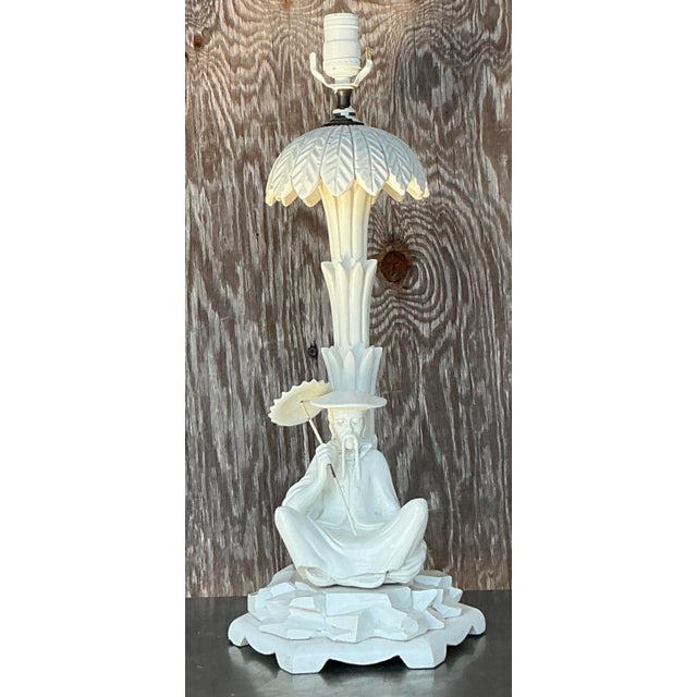 Coastal Vintage Coastal Carved Character Lamp For Sale - Image 3 of 6