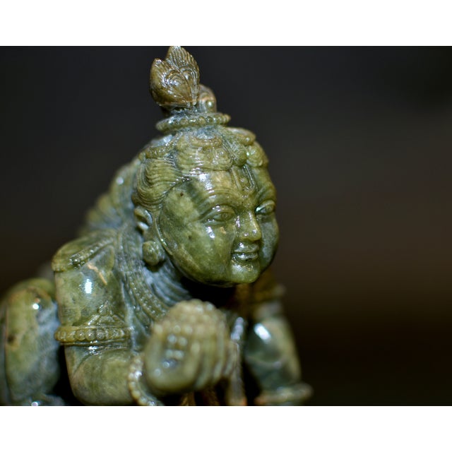 Baby Krishna Statue Finely Carved Gemstone Serpentine Indian God For Sale - Image 17 of 18