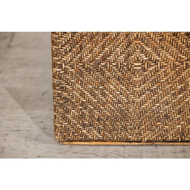 Vintage Rattan Over Wood Storage Basket with Removable Lid and Side Handles For Sale - Image 9 of 17