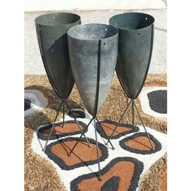 1950s Zenith Elephant Gray Fiberglass Bullet Planter With Iron Tripod Stand For Sale In Los Angeles - Image 6 of 13