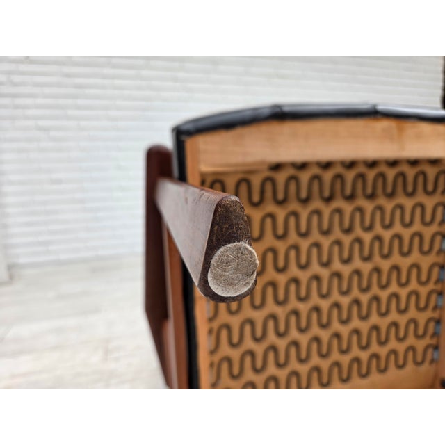 Danish Armchair in Black Artificial Leather and Teak Wood, 1970s For Sale - Image 16 of 18