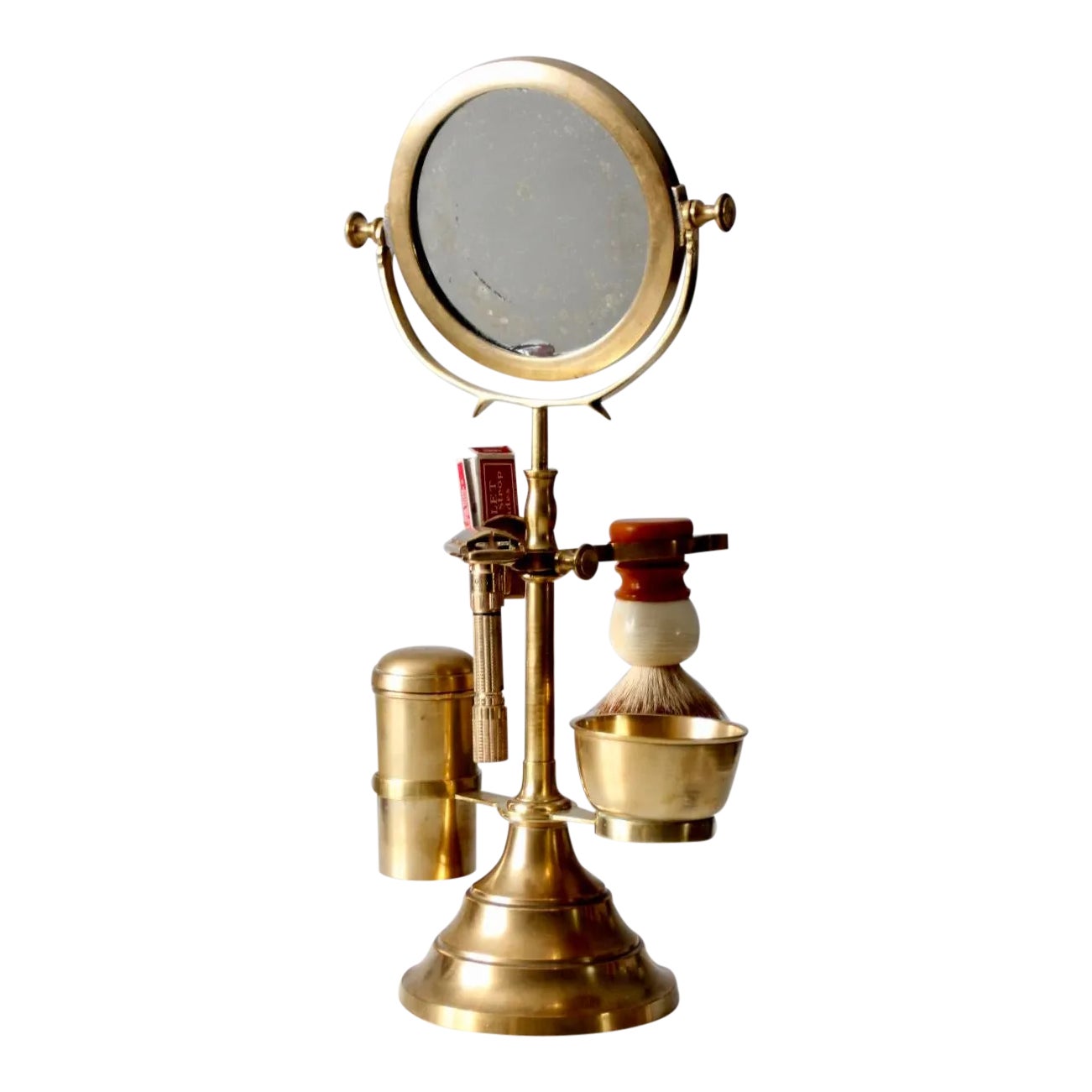 Vintage Brass Shaving Kit & Mirror Stand Chairish