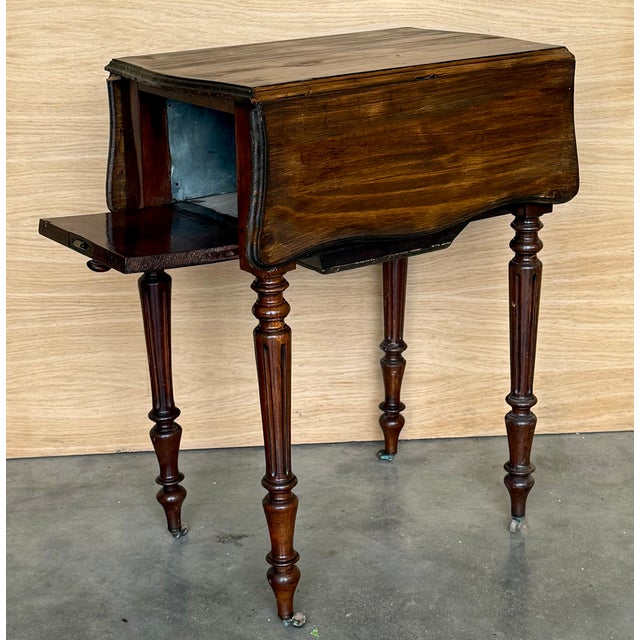 Victorian Wood Drop Leaf Side Table With Turned Legs and Wheels For Sale - Image 12 of 18