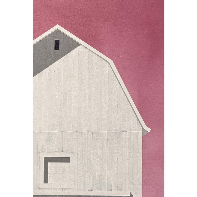 Something Special by Justin Wheatley | Acrylic on Canvas White Barn With Pink Sky For Sale - Image 4 of 8