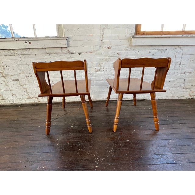 1970s HTF Pair Vintage MCM Rock Maple Telephone Step Side Tables Mid Century Modern For Sale - Image 5 of 16