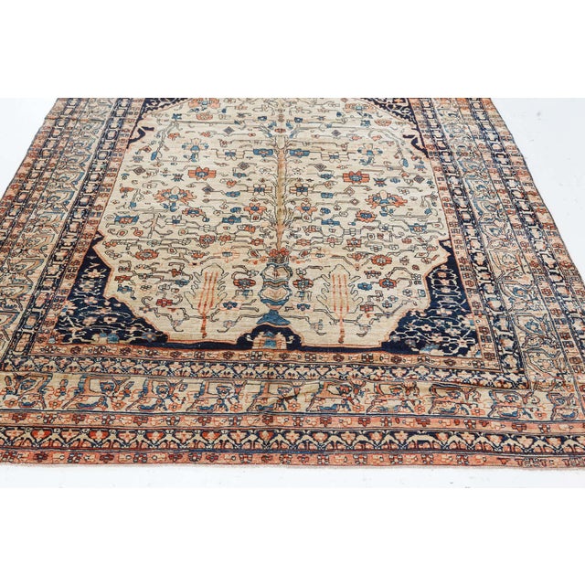 Textile Authentic 19th Century Persian Tabriz Floral Handwoven Wool Rug For Sale - Image 7 of 7