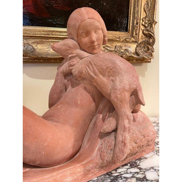 Georges Costes, Young Nude Woman with Lamb, Terracotta For Sale - Image 11 of 11
