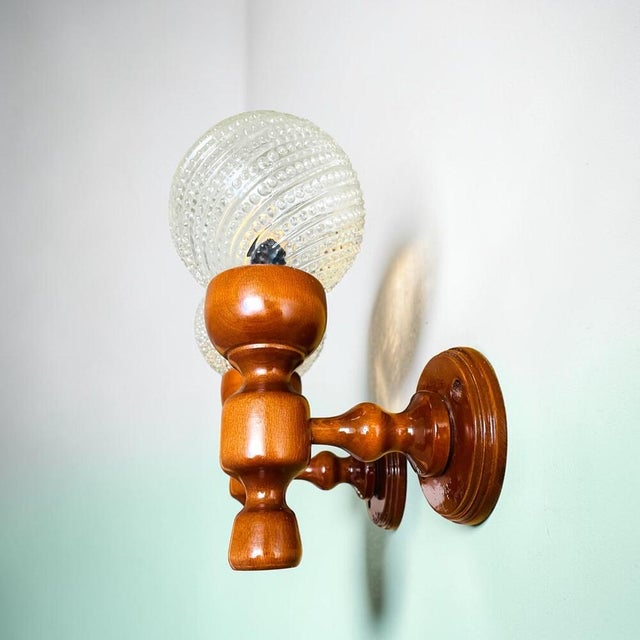 Rustic Portuguese Rustic Wood and Glass Wall Sconces, 1990s, Set of 2 For Sale - Image 3 of 11