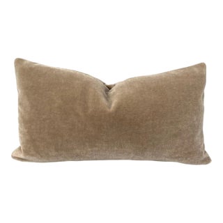 Plush Tan Camel Down Filled Lumbar Mohair Pillow For Sale