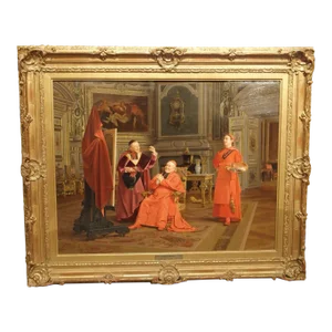 Antique French Oil Painting on Board, “The Unveiling” by Emile Meyer, 1823-1893