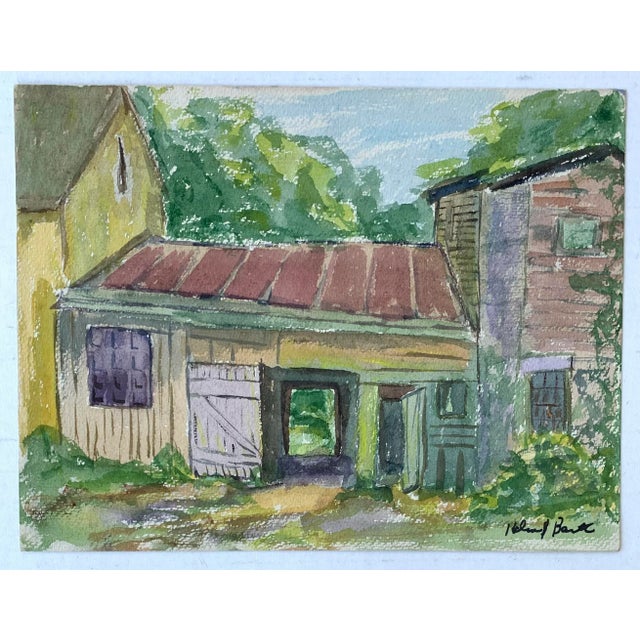 Mid 20th Century 1956 Farmhouse Barn Watercolor Painting, Helen Barth For Sale - Image 5 of 5